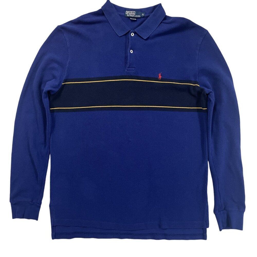 Vintage Polo Ralph Lauren Long Sleeve Rugby Stripe 100% Cotton Shirt Men's XL